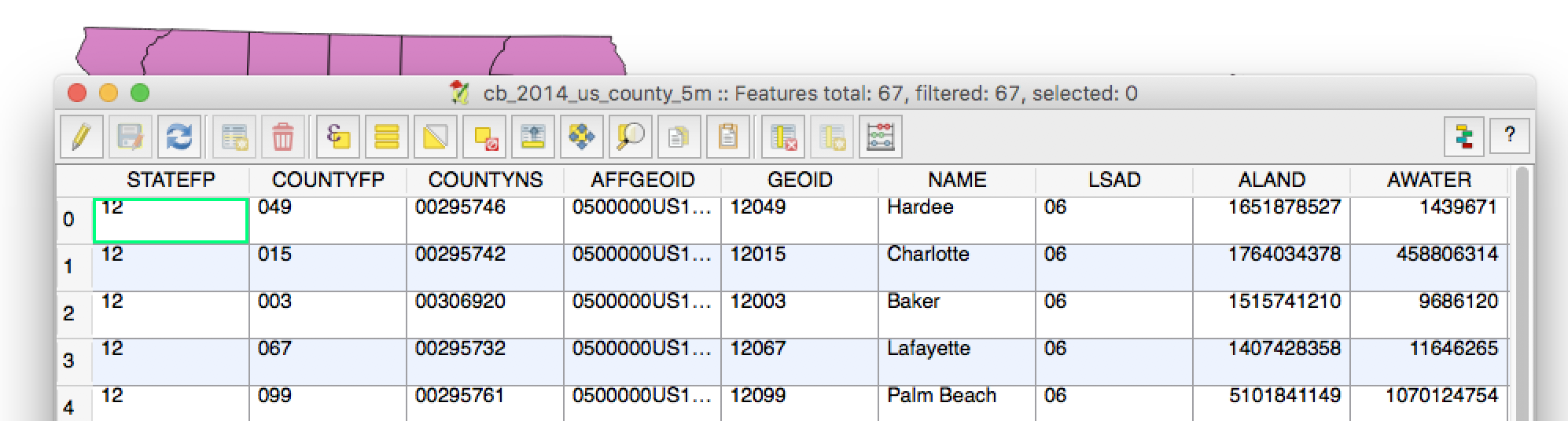 Viewing the attribute table